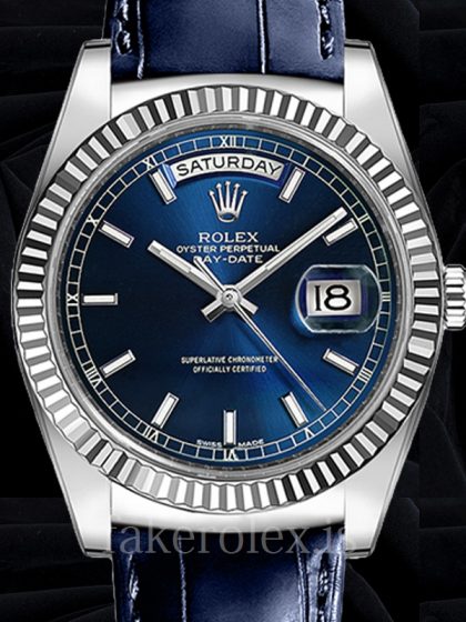 Rolex Day-Date 118139-L 36mm Men's Leather Strap Blue Dial