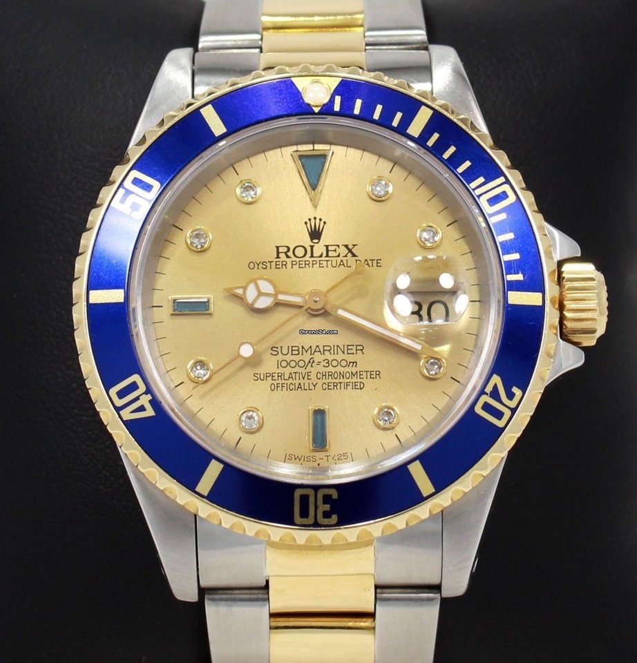 Fake Quality Rolex Submariner 16613 18k Y Gold ss Blue Sapphires ...